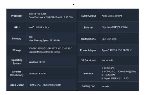 Mini Pc Gmktec Windows 11 Pro Intel N5105, 8 Gb De Ram 128 G - Image 4