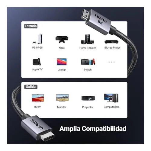 Cable Hdmi 2.1 8k@60hz Ugreen 25910 Alta Velocidad 48 Gbps Earc Hdr 2m - Image 3