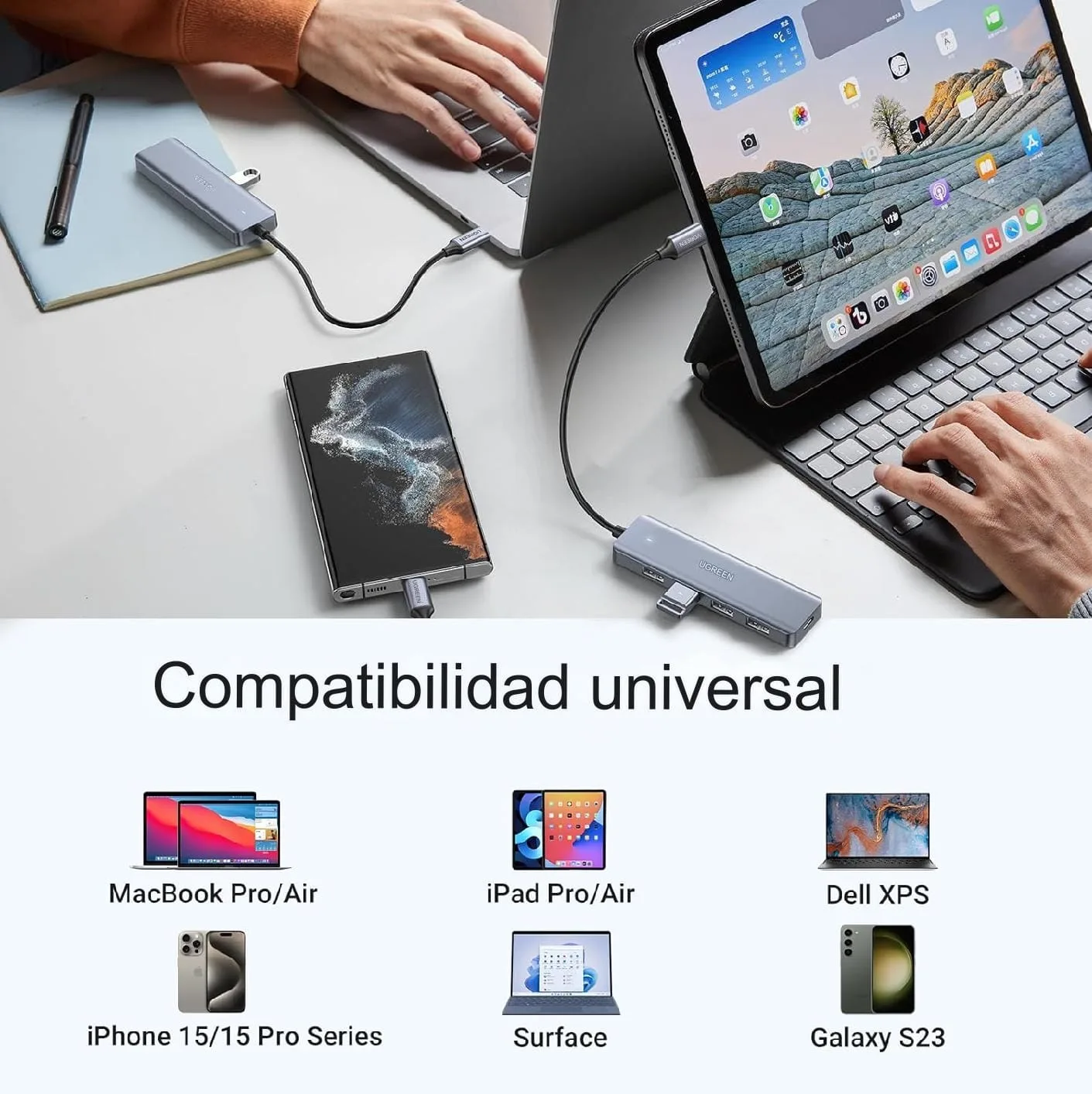 Hub Usb C De 4 Puertos Usb 3.0 Con Carga Micro Usb 5v Ugreen - Image 3