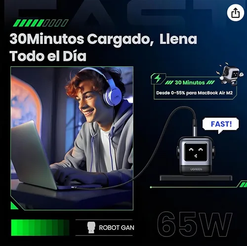 Cargador Usb-c 65w Nexode Gan - Robot Cargador Con Pantalla - Image 4