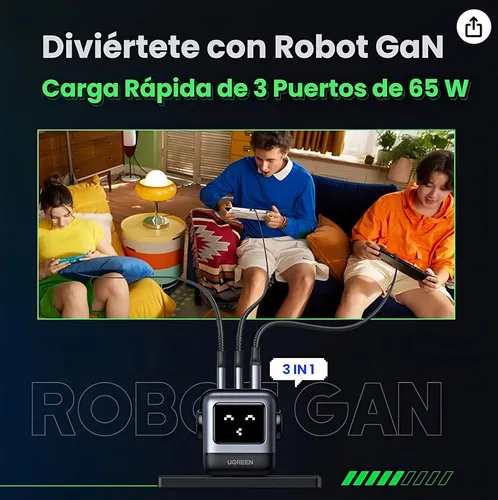 Cargador Usb-c 65w Nexode Gan - Robot Cargador Con Pantalla - Image 3