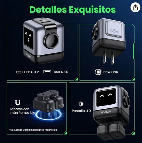 Cargador Usb-c 65w Nexode Gan - Robot Cargador Con Pantalla - Image 2
