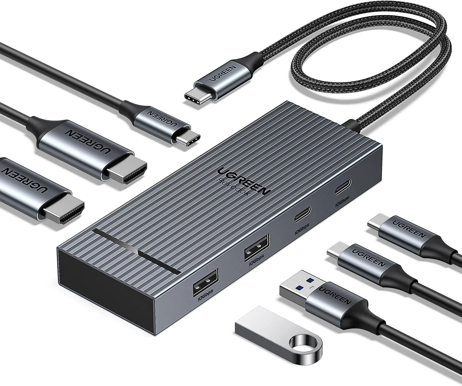 Hub Adaptador Revodok Pro Ugreen 7 En 1 Hdmi 4k Dual Usb 3.2